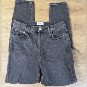 Agolde Women’s Nico High Rise Slim Straight Denim Jeans Distressed Cassette, 28